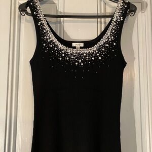Cache Elegant Black Tank Top with silver sequins Size M